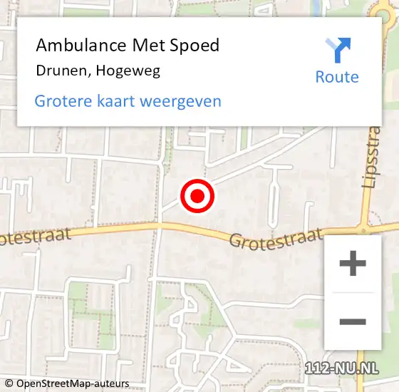 Locatie op kaart van de 112 melding: Ambulance Met Spoed Naar Drunen, Hogeweg op 17 november 2016 05:14