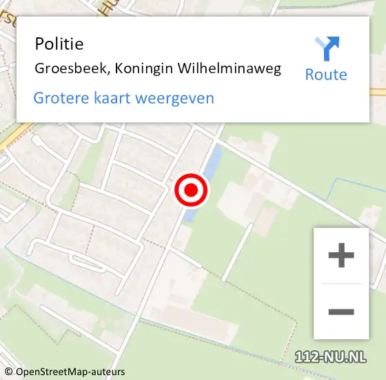 Locatie op kaart van de 112 melding: Politie Groesbeek, Koningin Wilhelminaweg op 17 november 2016 08:43