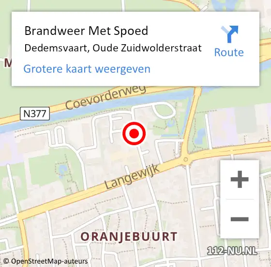 Locatie op kaart van de 112 melding: Brandweer Met Spoed Naar Dedemsvaart, Oude Zuidwolderstraat op 17 november 2016 08:45