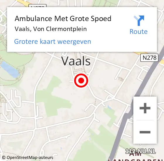 Locatie op kaart van de 112 melding: Ambulance Met Grote Spoed Naar Vaals, Von Clermontplein op 1 januari 2014 16:51