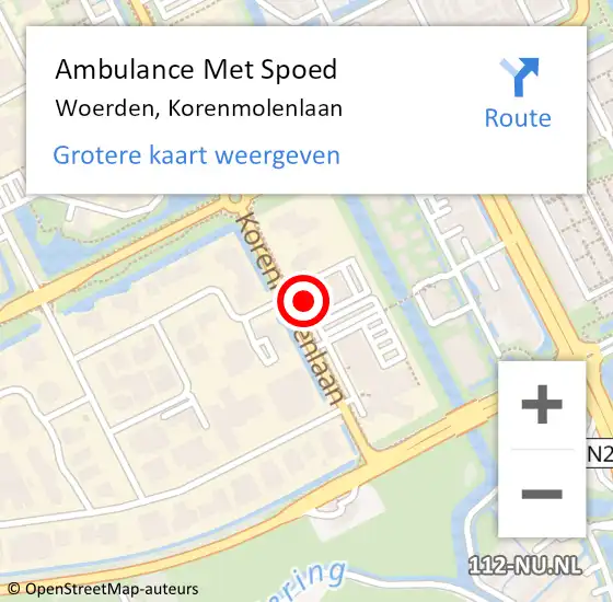 Locatie op kaart van de 112 melding: Ambulance Met Spoed Naar Woerden, Korenmolenlaan op 17 november 2016 10:05