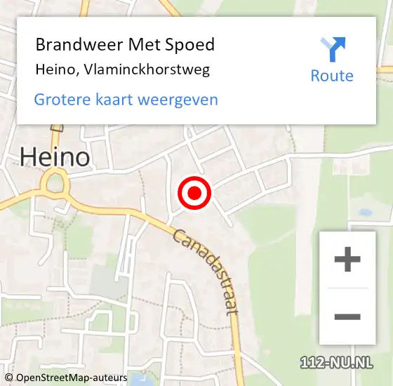 Locatie op kaart van de 112 melding: Brandweer Met Spoed Naar Heino, Vlaminckhorstweg op 1 januari 2014 17:06