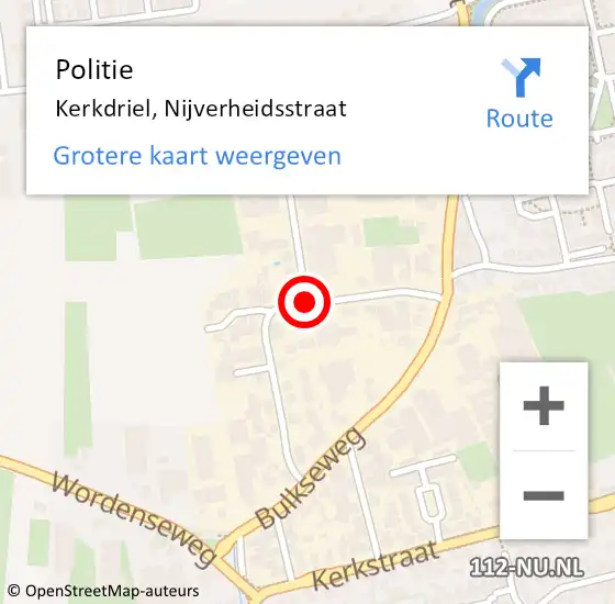 Locatie op kaart van de 112 melding: Politie Kerkdriel, Nijverheidsstraat op 17 november 2016 12:18