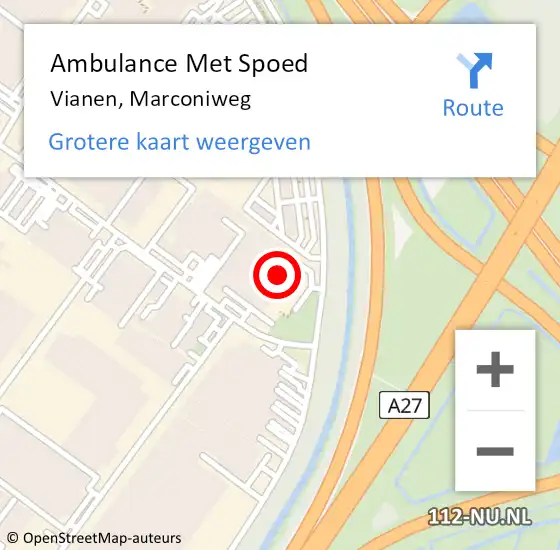 Locatie op kaart van de 112 melding: Ambulance Met Spoed Naar Vianen, Marconiweg op 17 november 2016 12:48