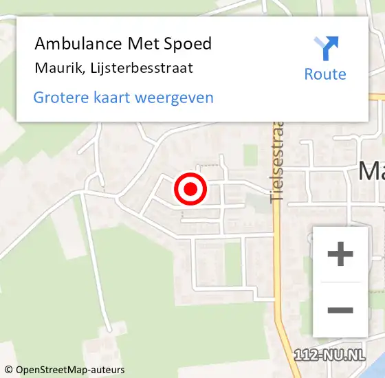 Locatie op kaart van de 112 melding: Ambulance Met Spoed Naar Maurik, Lijsterbesstraat op 17 november 2016 14:21