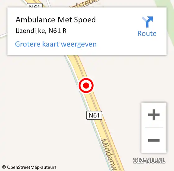 Locatie op kaart van de 112 melding: Ambulance Met Spoed Naar IJzendijke, N61 R op 17 november 2016 15:00