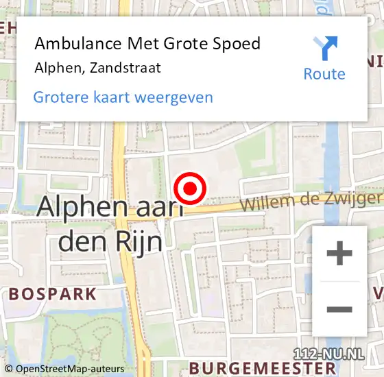 Locatie op kaart van de 112 melding: Ambulance Met Grote Spoed Naar Alphen, Zandstraat op 17 november 2016 17:12