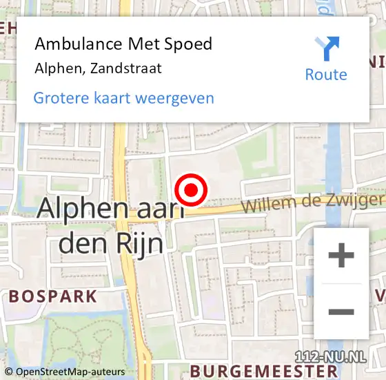Locatie op kaart van de 112 melding: Ambulance Met Spoed Naar Alphen, Zandstraat op 17 november 2016 17:16