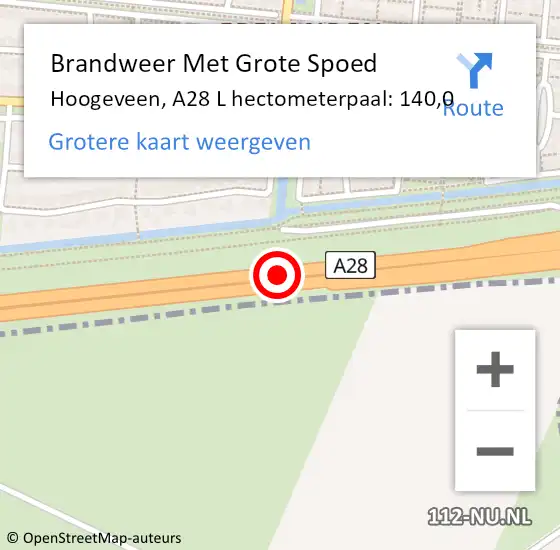 Locatie op kaart van de 112 melding: Brandweer Met Grote Spoed Naar Hoogeveen, A28 L hectometerpaal: 133,2 op 17 november 2016 17:31