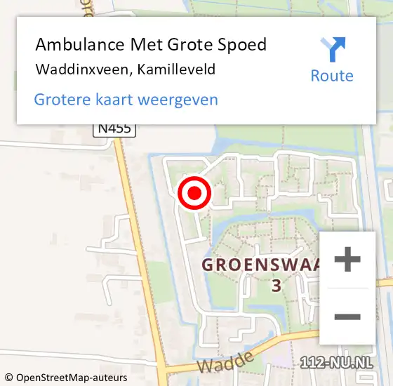 Locatie op kaart van de 112 melding: Ambulance Met Grote Spoed Naar Waddinxveen, Kamilleveld op 17 november 2016 17:38