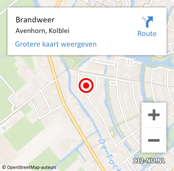 Locatie op kaart van de 112 melding: Brandweer Avenhorn, Kolblei op 1 januari 2014 17:50