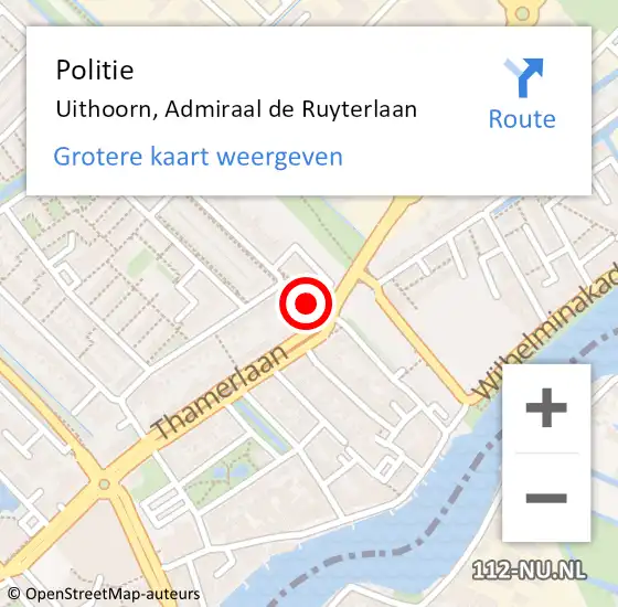 Locatie op kaart van de 112 melding: Politie Uithoorn, Admiraal de Ruyterlaan op 1 januari 2014 18:04