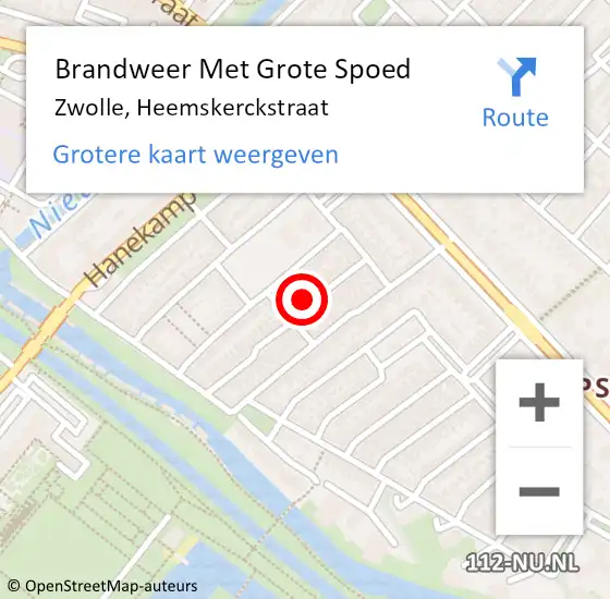 Locatie op kaart van de 112 melding: Brandweer Met Grote Spoed Naar Zwolle, Heemskerckstraat op 17 november 2016 21:18