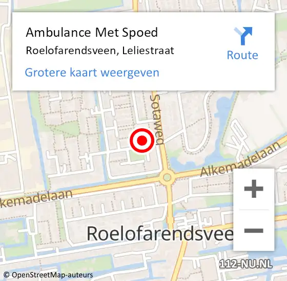 Locatie op kaart van de 112 melding: Ambulance Met Spoed Naar Roelofarendsveen, Leliestraat op 17 november 2016 22:15