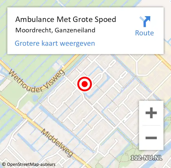 Locatie op kaart van de 112 melding: Ambulance Met Grote Spoed Naar Moordrecht, Ganzeneiland op 17 november 2016 22:51