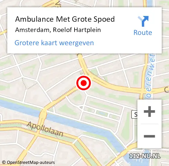 Locatie op kaart van de 112 melding: Ambulance Met Grote Spoed Naar Amsterdam, Roelof Hartplein op 18 november 2016 00:31