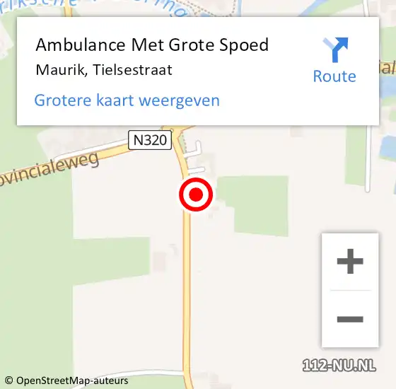 Locatie op kaart van de 112 melding: Ambulance Met Grote Spoed Naar Maurik, Tielsestraat op 18 november 2016 03:19