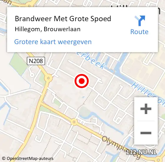 Locatie op kaart van de 112 melding: Brandweer Met Grote Spoed Naar Hillegom, Brouwerlaan op 18 november 2016 03:28