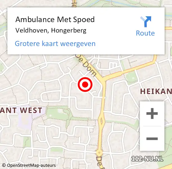 Locatie op kaart van de 112 melding: Ambulance Met Spoed Naar Veldhoven, Hongerberg op 18 november 2016 07:31