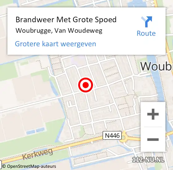 Locatie op kaart van de 112 melding: Brandweer Met Grote Spoed Naar Woubrugge, Van Woudeweg op 18 november 2016 11:06