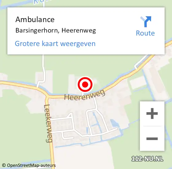 Locatie op kaart van de 112 melding: Ambulance Barsingerhorn, Heerenweg op 18 november 2016 11:29