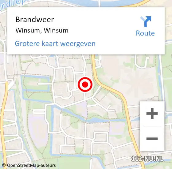 Locatie op kaart van de 112 melding: Brandweer Winsum, Winsum op 18 november 2016 12:09