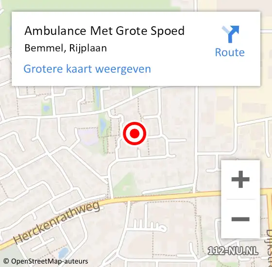 Locatie op kaart van de 112 melding: Ambulance Met Grote Spoed Naar Bemmel, Rijplaan op 18 november 2016 12:17