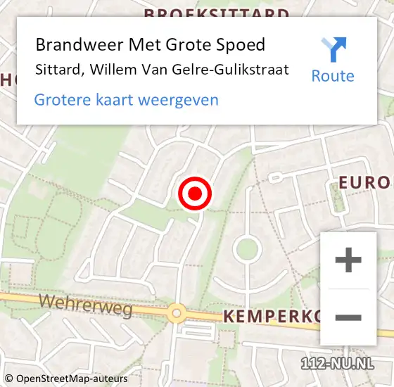 Locatie op kaart van de 112 melding: Brandweer Met Grote Spoed Naar Sittard, Willem Van Gelre-Gulikstraat op 18 november 2016 12:54