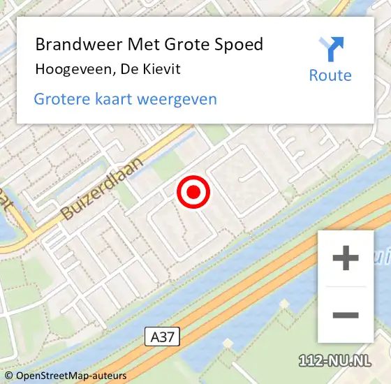 Locatie op kaart van de 112 melding: Brandweer Met Grote Spoed Naar Hoogeveen, De Kievit op 1 januari 2014 19:13