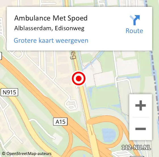 Locatie op kaart van de 112 melding: Ambulance Met Spoed Naar Alblasserdam, Edisonweg op 18 november 2016 13:51