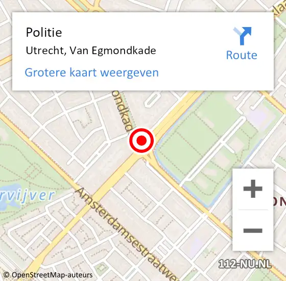 Locatie op kaart van de 112 melding: Politie Utrecht, Van Egmondkade op 18 november 2016 15:53