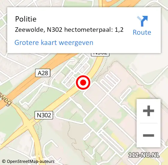 Locatie op kaart van de 112 melding: Politie Zeewolde, N302 hectometerpaal: 1,2 op 18 november 2016 16:52