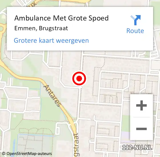 Locatie op kaart van de 112 melding: Ambulance Met Grote Spoed Naar Emmen, Brugstraat op 18 november 2016 18:27