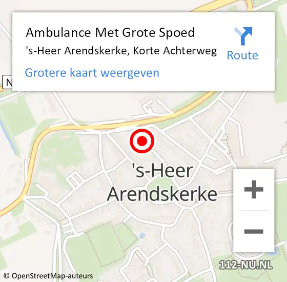 Locatie op kaart van de 112 melding: Ambulance Met Grote Spoed Naar 's-Heer Arendskerke, Korte Achterweg op 18 november 2016 20:13