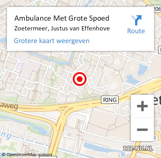 Locatie op kaart van de 112 melding: Ambulance Met Grote Spoed Naar Zoetermeer, Justus van Effenhove op 18 november 2016 23:50