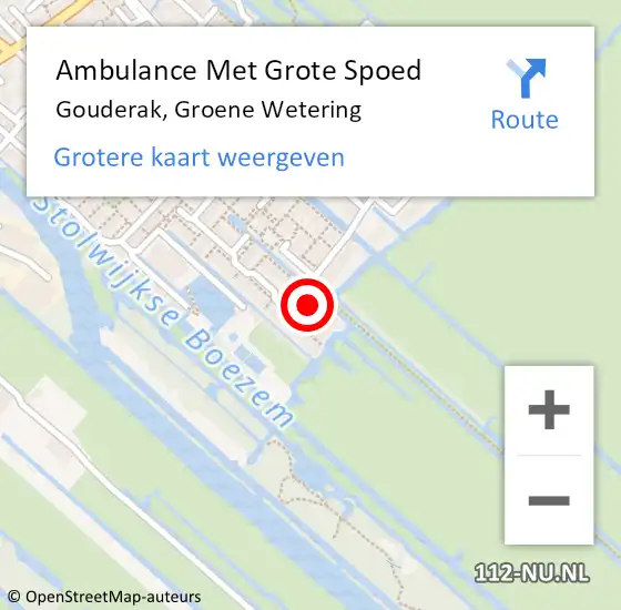 Locatie op kaart van de 112 melding: Ambulance Met Grote Spoed Naar Gouderak, Groene Wetering op 19 november 2016 00:44