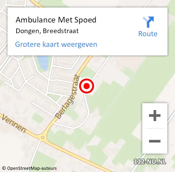 Locatie op kaart van de 112 melding: Ambulance Met Spoed Naar Dongen, Breedstraat op 19 november 2016 01:10