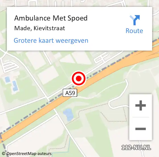 Locatie op kaart van de 112 melding: Ambulance Met Spoed Naar Made, Kievitstraat op 19 november 2016 01:32