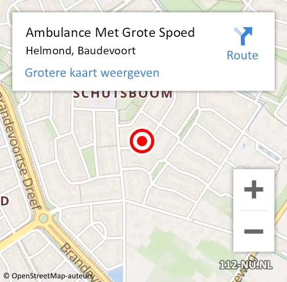 Locatie op kaart van de 112 melding: Ambulance Met Grote Spoed Naar Helmond, Baudevoort op 19 november 2016 08:26