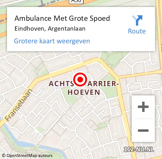 Locatie op kaart van de 112 melding: Ambulance Met Grote Spoed Naar Eindhoven, Argentanlaan op 19 november 2016 09:26