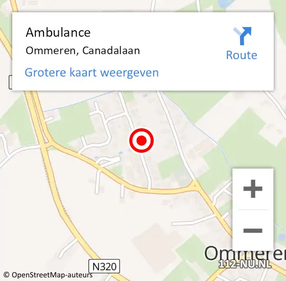 Locatie op kaart van de 112 melding: Ambulance Ommeren, Canadalaan op 19 november 2016 10:19