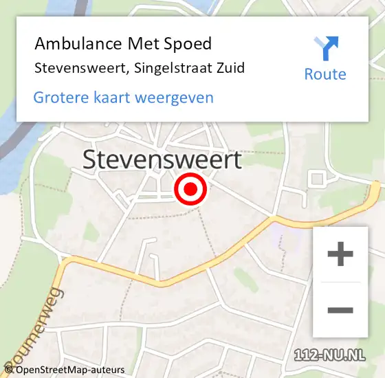 Locatie op kaart van de 112 melding: Ambulance Met Spoed Naar Stevensweert, Singelstraat Zuid op 19 november 2016 10:57