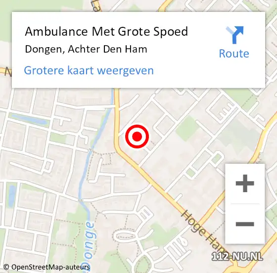 Locatie op kaart van de 112 melding: Ambulance Met Grote Spoed Naar Dongen, Achter Den Ham op 19 november 2016 11:04