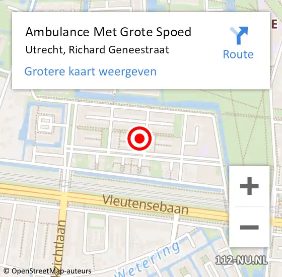 Locatie op kaart van de 112 melding: Ambulance Met Grote Spoed Naar Utrecht, Richard Geneestraat op 19 november 2016 11:05