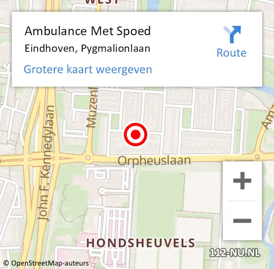 Locatie op kaart van de 112 melding: Ambulance Met Spoed Naar Eindhoven, Pygmalionlaan op 19 november 2016 11:28