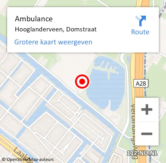 Locatie op kaart van de 112 melding: Ambulance Hooglanderveen, Domstraat op 19 november 2016 11:56