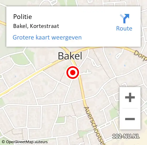 Locatie op kaart van de 112 melding: Politie Bakel, Kortestraat op 19 november 2016 11:59