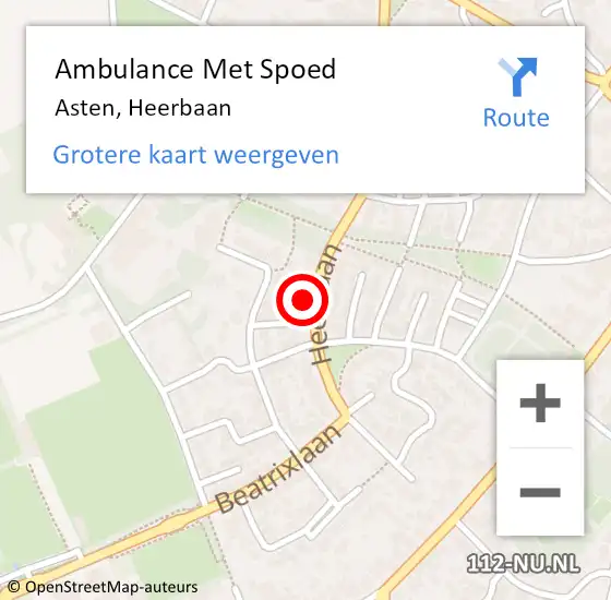 Locatie op kaart van de 112 melding: Ambulance Met Spoed Naar Asten, Heerbaan op 19 november 2016 12:11