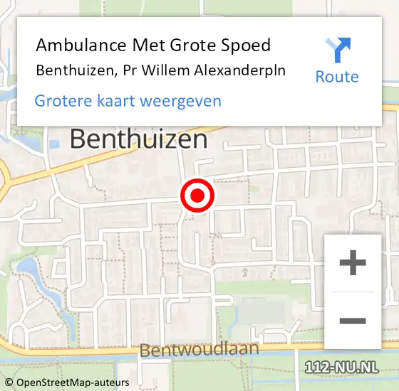 Locatie op kaart van de 112 melding: Ambulance Met Grote Spoed Naar Benthuizen, Pr Willem Alexanderpln op 19 november 2016 13:15