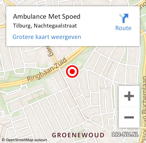 Locatie op kaart van de 112 melding: Ambulance Met Spoed Naar Tilburg, Nachtegaalstraat op 19 november 2016 14:02